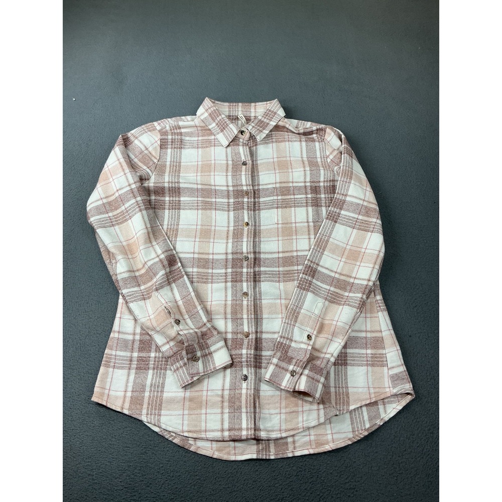 Kuhl Button-Up Womens S White Plaid Tunic Flannel Relaxed Fit Pockets Casual